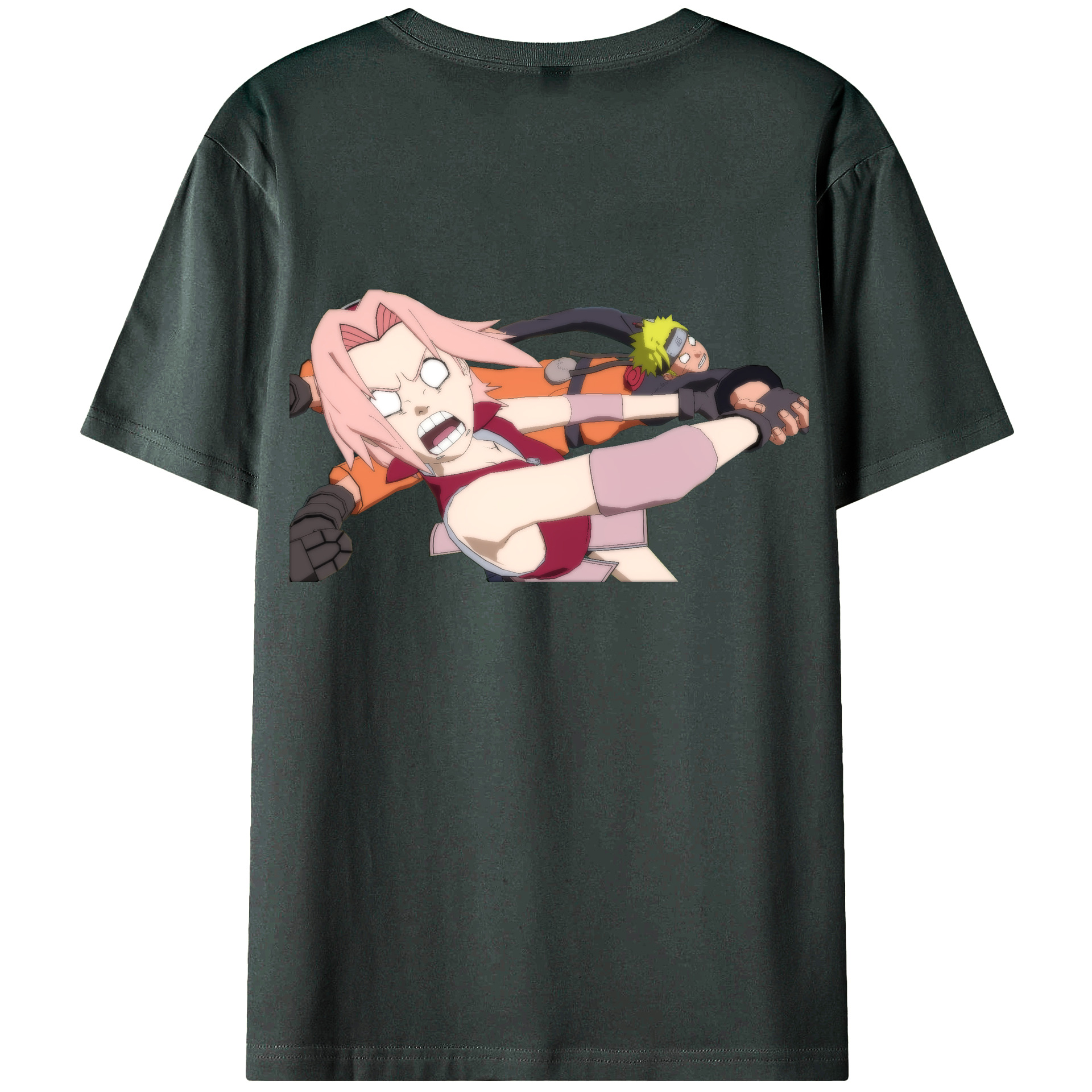 （画像用） NARUTO -ナルト- 春野サクラ Haruno Sakura 綿100％ メンズ半袖Tシャツ（バックプリント） 通気性